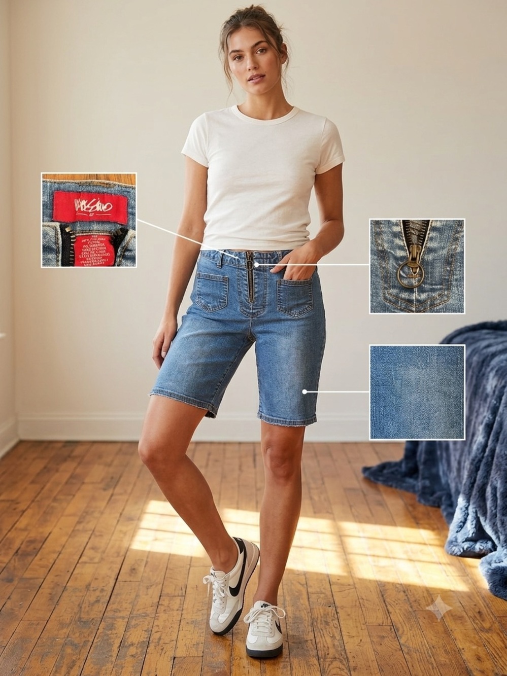 MOSSIMO Vintage Y2K ring pull front zipper women’s denim shorts. Size 13.A++